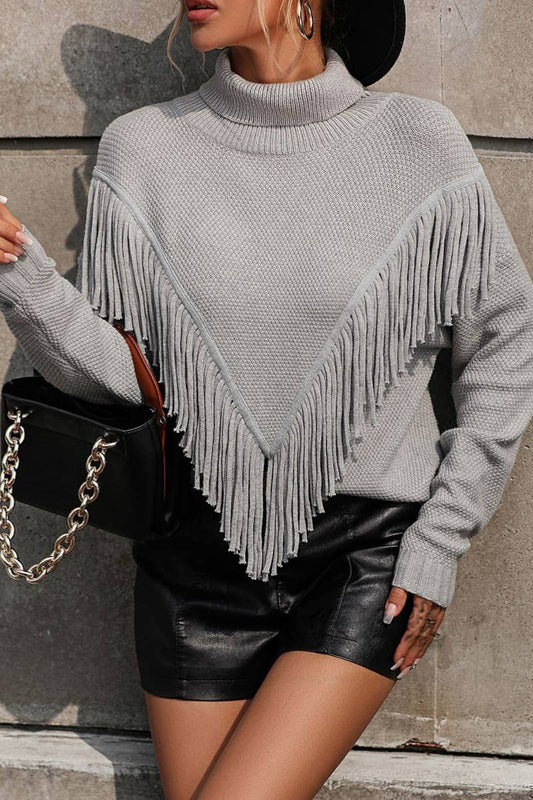 CWOSWL6486_TURTLENECK LONG-SLEEVED SWEATER WITH FRINGE