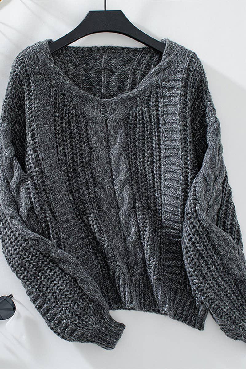 CWOSWL2845_CABLE LANTERN SLEEVE TWIST KNIT SWEATER