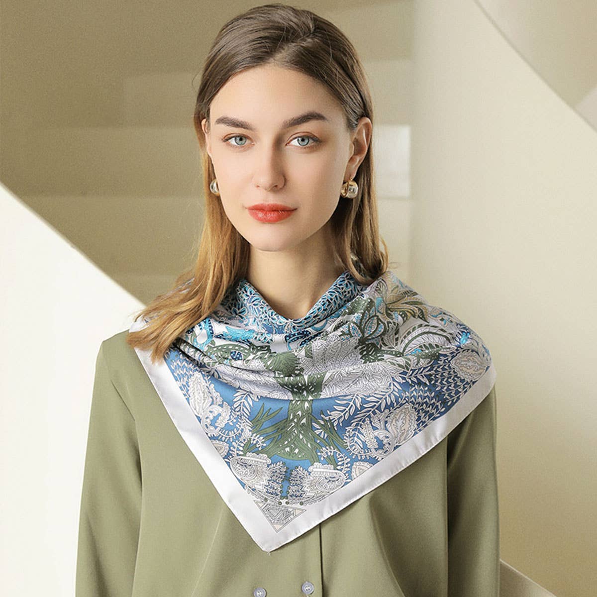 Vintage French Print Scarf ? 90cm Silk Feel Square