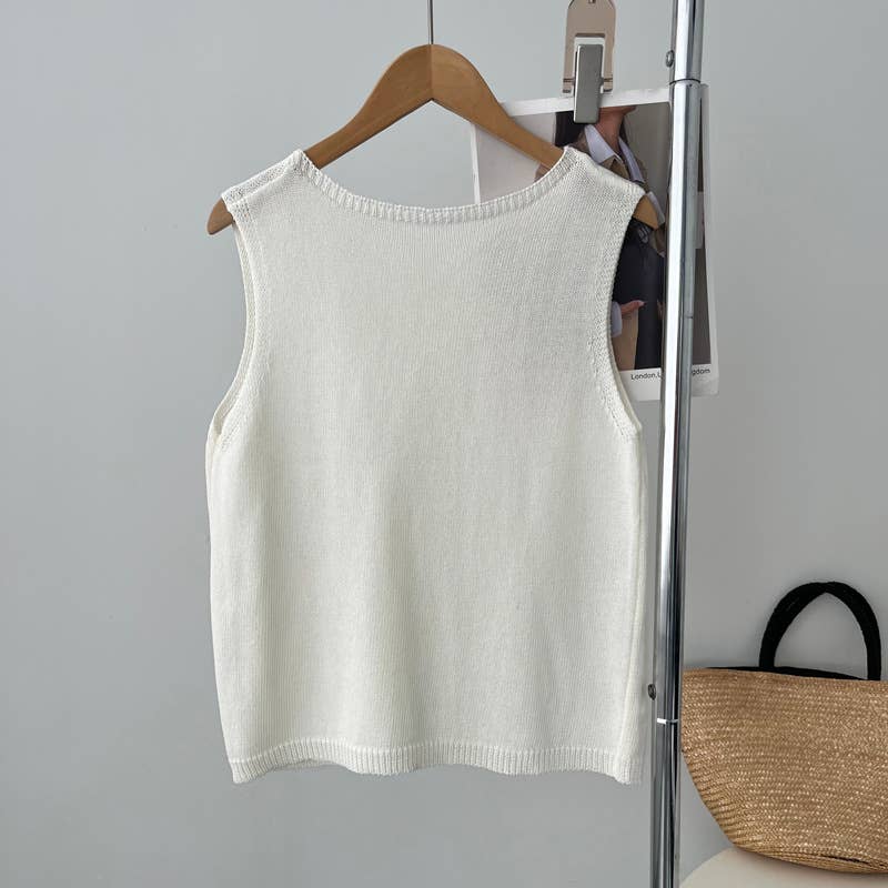 CREW-NECK AGE REDUCTION T-SHIRT SLEEVELESS TOP