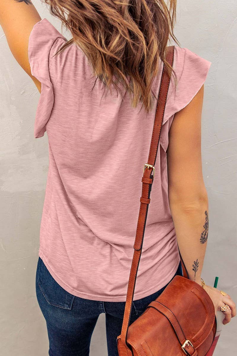 CWTBLS2309_V-NECK LOOSE FIT SHORT SLEEVE T-SHIRT