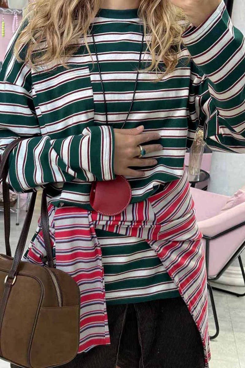 CWTBLL00580_CREW NECK KNITTED STRIPED LONG-SLEEVED TOP