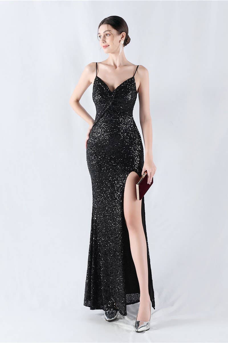CWDMD4825_ELEGANT SEXY HIGH-SLIT SLING EVENING DRESS