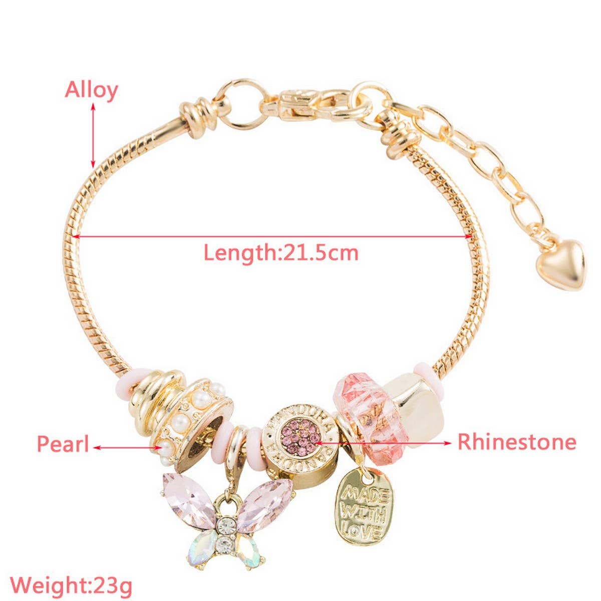 Elegant Butterfly Crystal Beaded Steel Bracelet