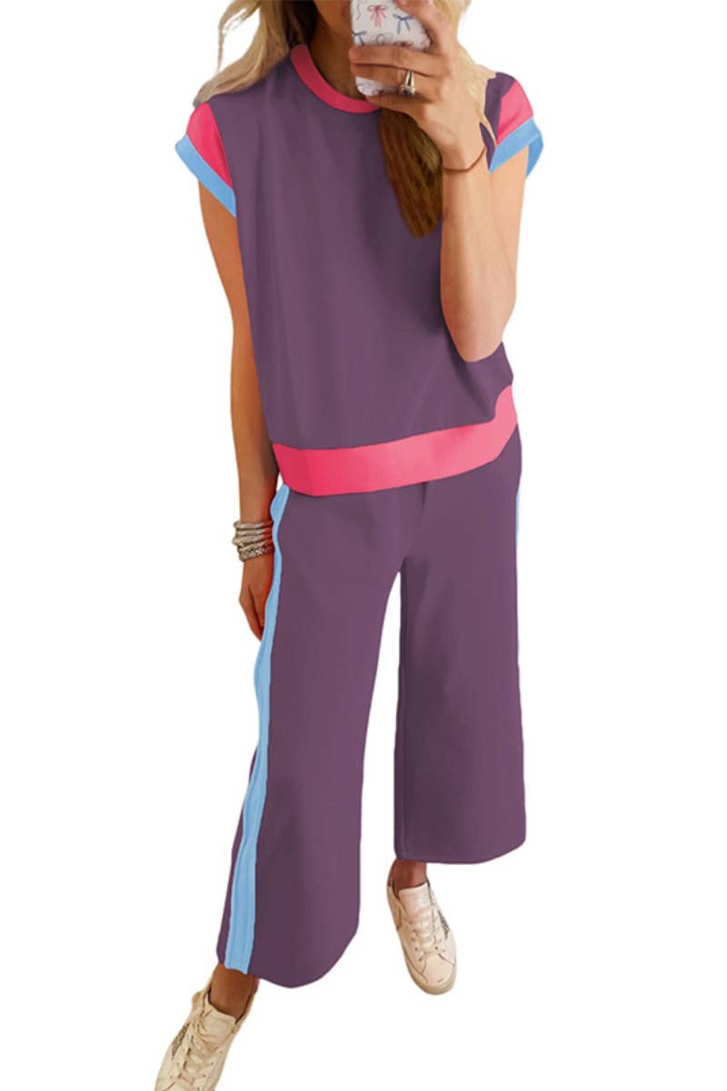 CWSS0701_CASUAL SLEEVELESS TOP CAPRI TROUSER SUIT