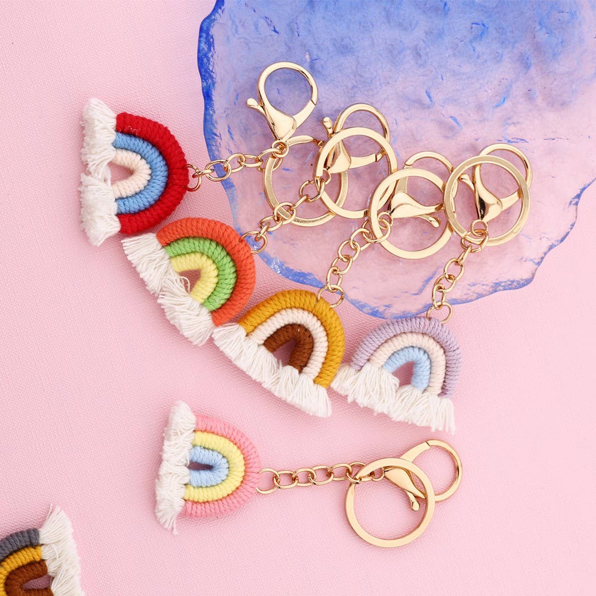 Handmade Cotton Keychain 3.8cm Rainbow Boho Pendant_CWAB5072