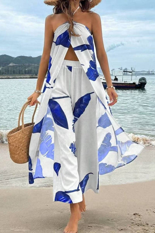 CWSTB2005_FLORAL HALTER TOP & STRAIGHT LEG PANTS SET