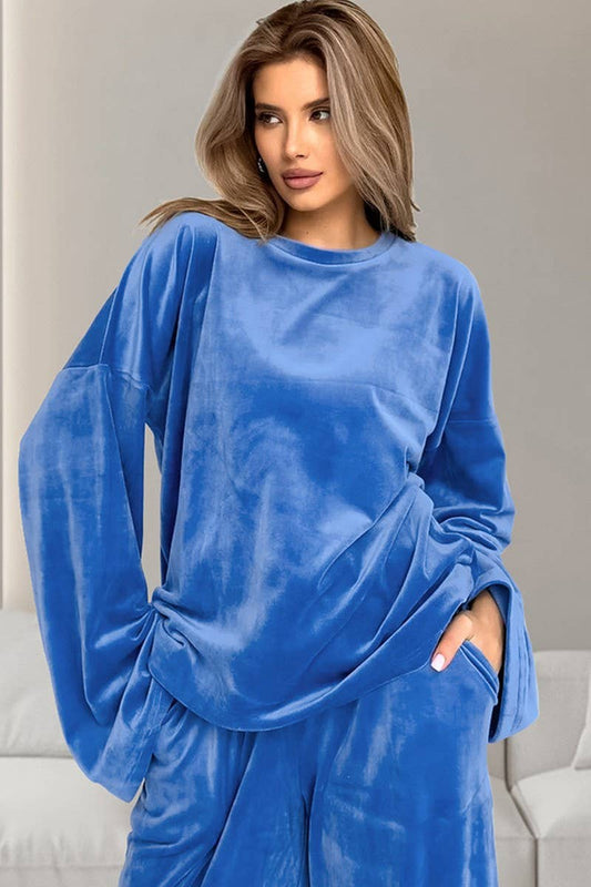 CWSPJ0346_VELVET LONG-SLEEVED TROUSERS PAJAMA SET