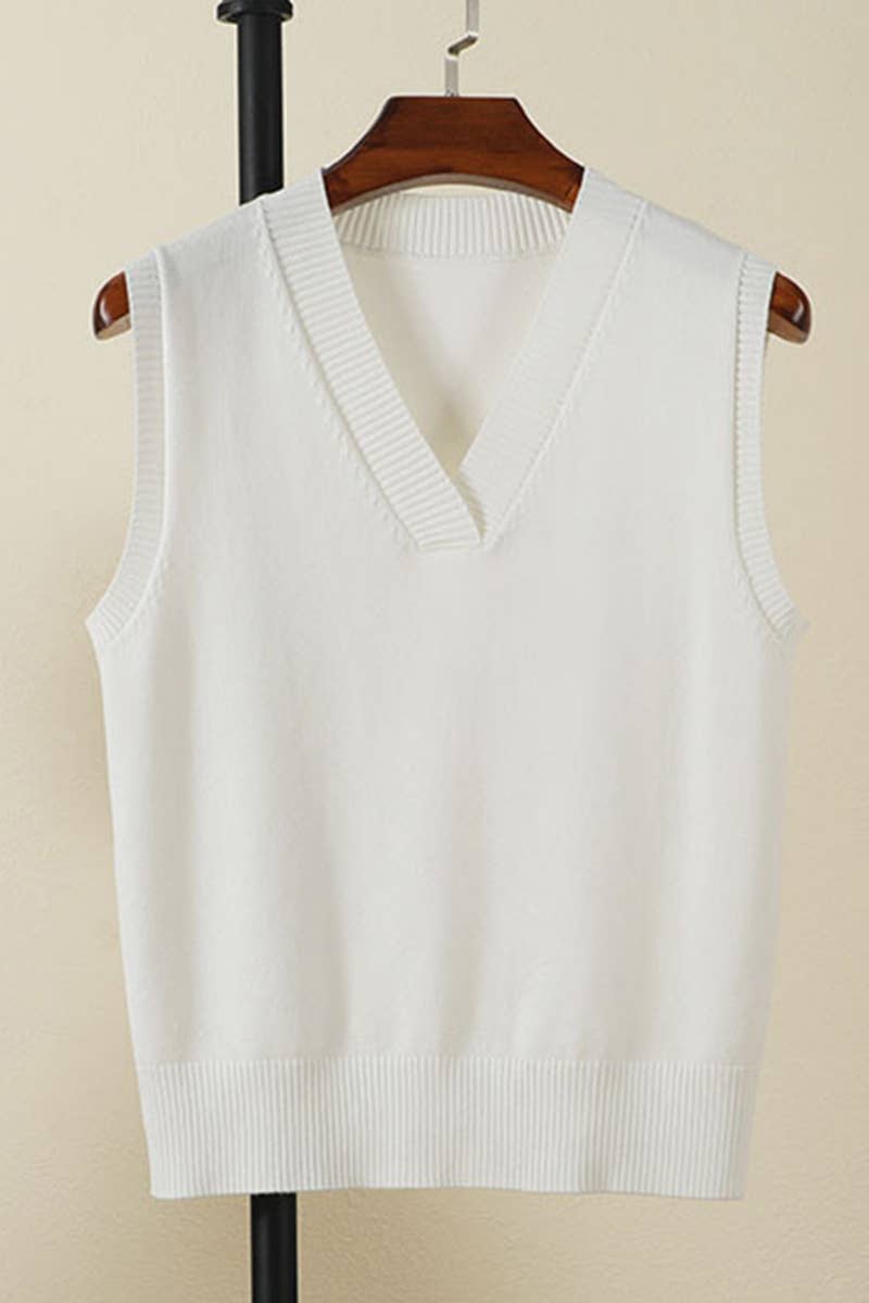 CWOSWSL0010  Simple Sleeveless V- Neck Pullover  Sweater