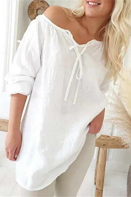 CWTBLL1333_V-NECK LOOSE-FITTING COTTON AND LINEN SHIRT