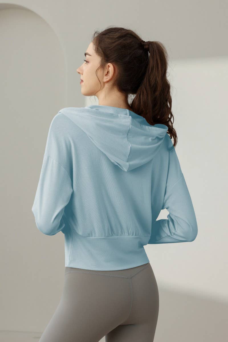 CWTBLL3629_NEW STYLE SPORTS LOOSE YOGA JACKET HOODED TOP