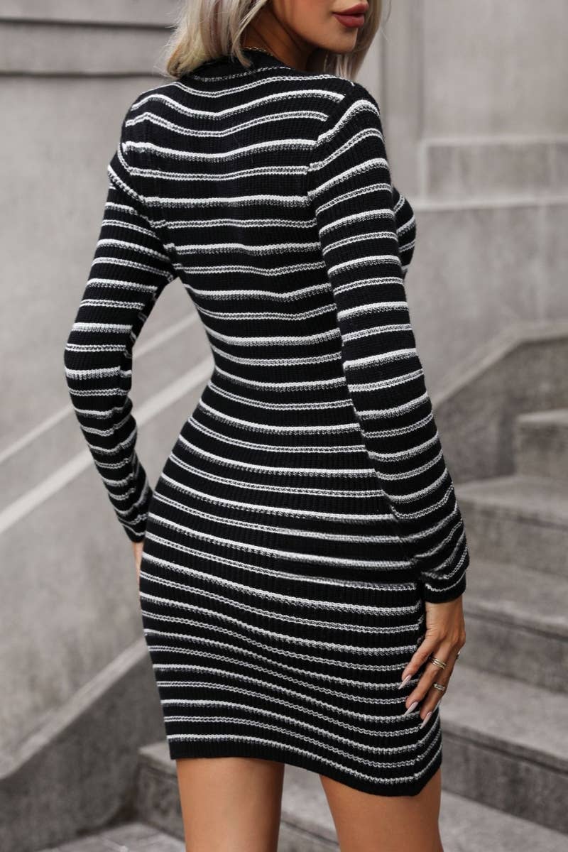 CWDSD10341  Crew Neck Long Sleeve Pullover Dress Sweater
