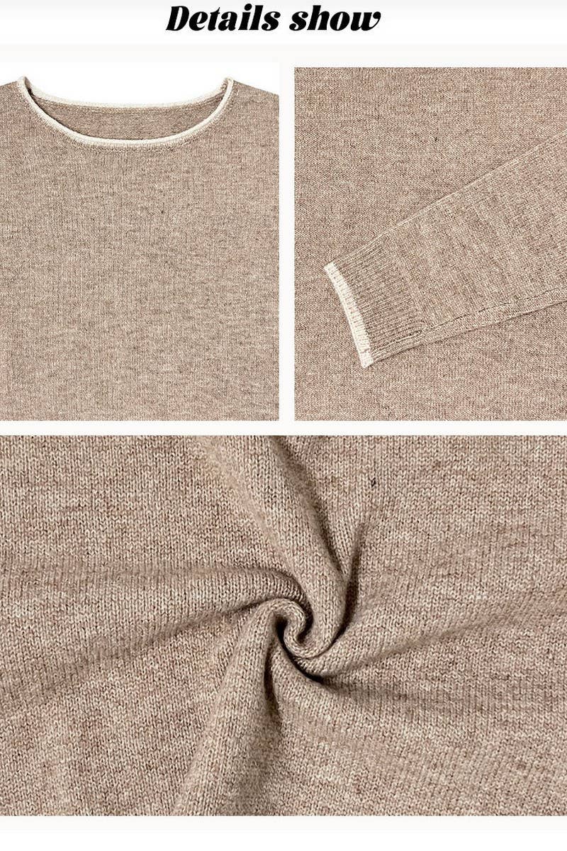 CWOSWL7019_ROUND NECK COLORBLOCK LOOSE PULLOVER SWEATER