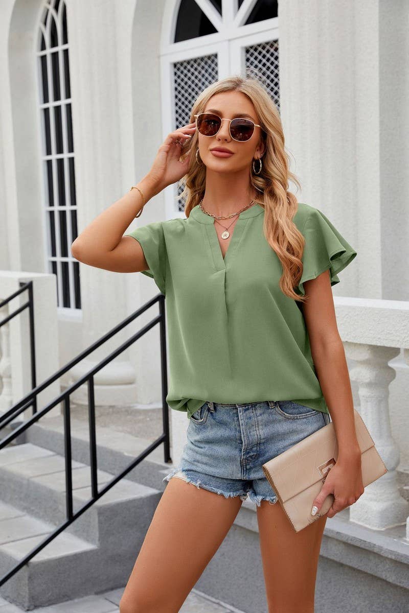 CWTBLSL0184_Round Neck Ruffle Sleeveless Top