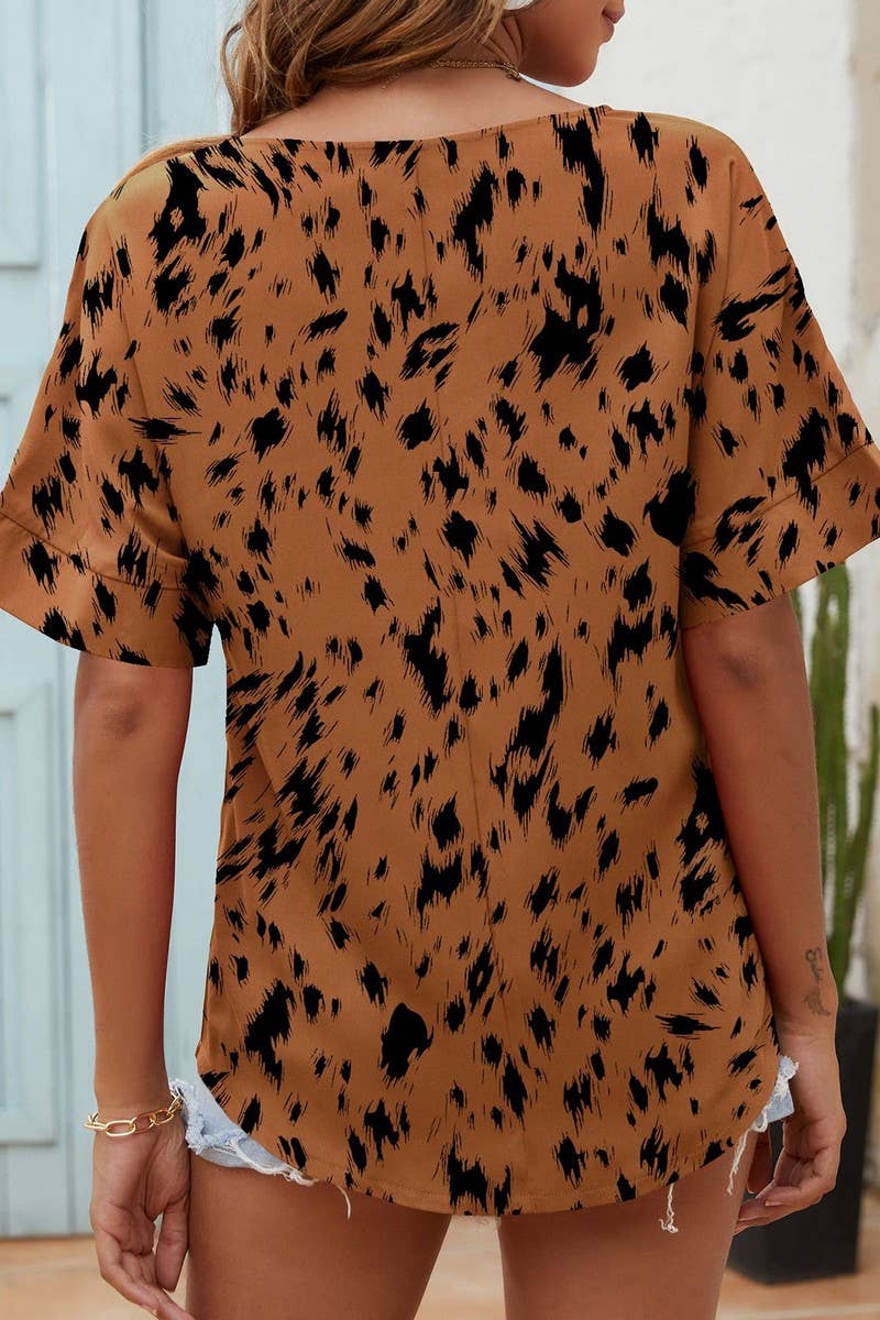 CWTBLS0346_V-Neck Short Sleeve Print Top