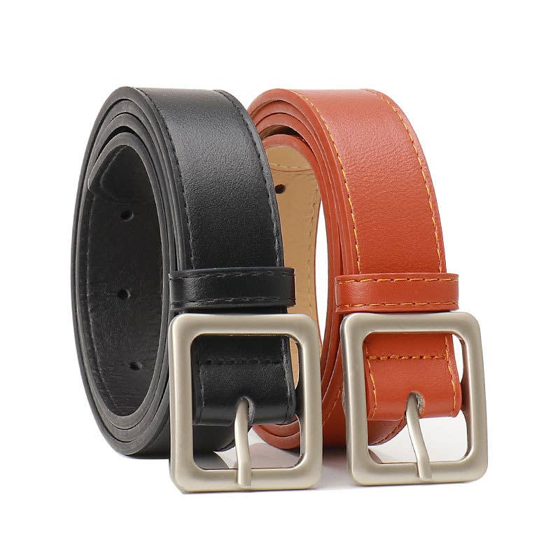 High-end retro square-buckle women's belt