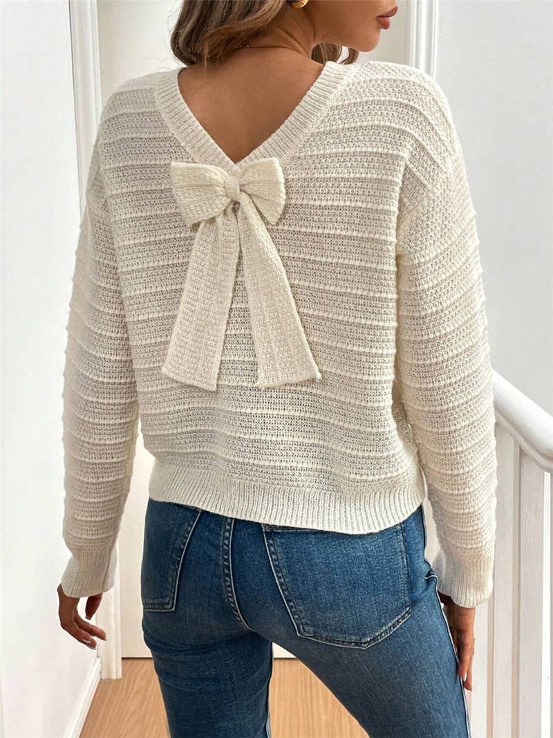 Back bow design feel casual pullover sweater