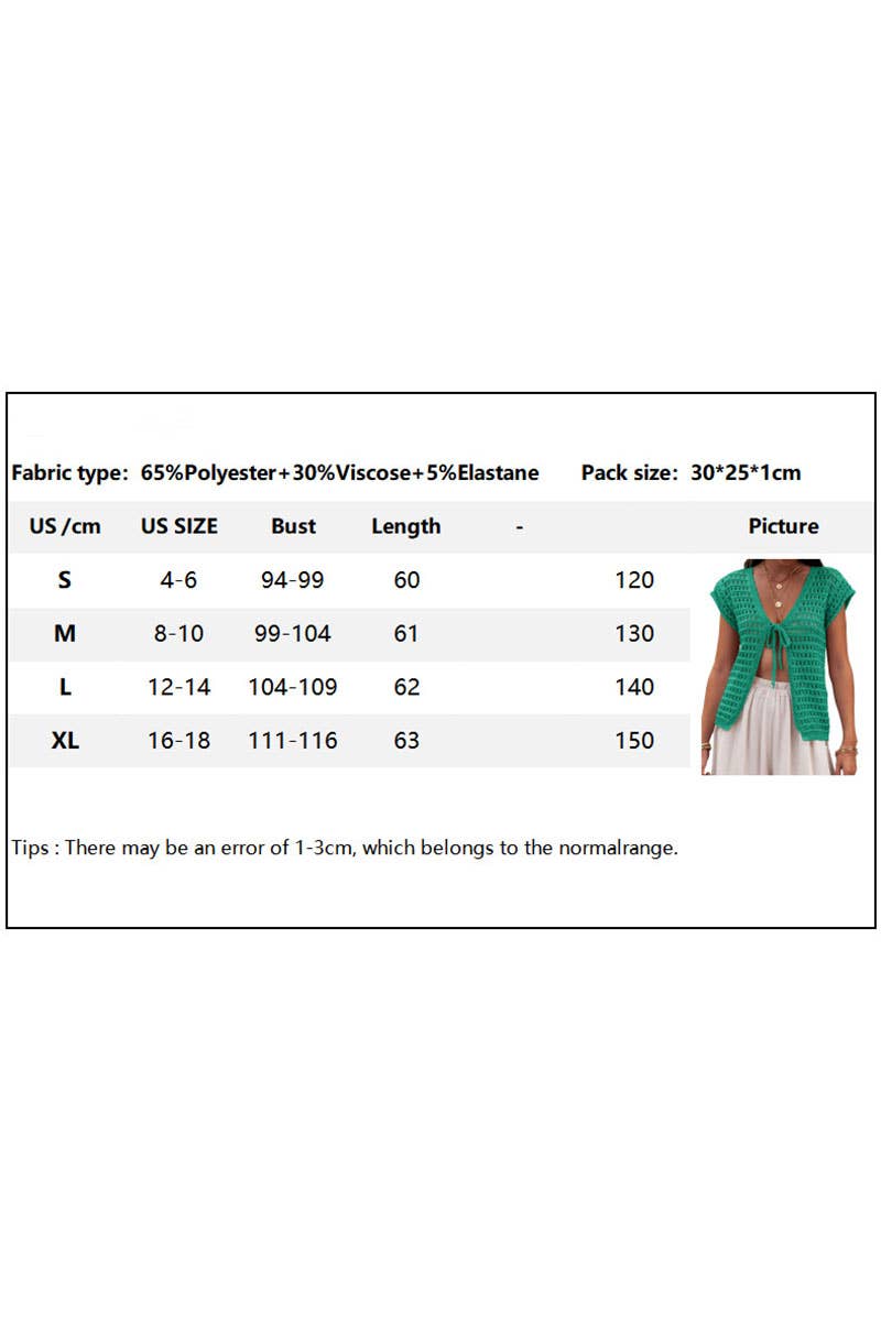 CWTTS1369_BOHEMIAN HOLLOW KNIT CARDIGAN LACE-UP BLOUSE