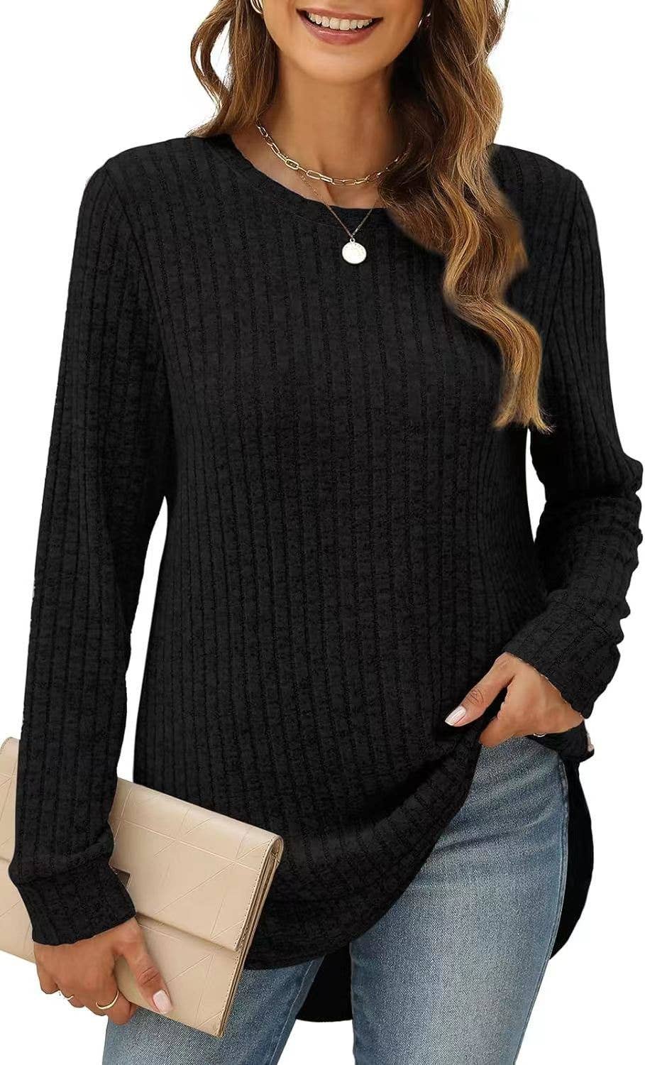 CWTTL1243_Crew Neck Pullover Casual Long Sleeve Top