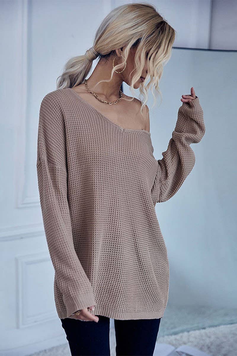 CWTTL1953_EARLY AUTUMN CASUAL LOOSE V-NECK CHUNKY SWEATER