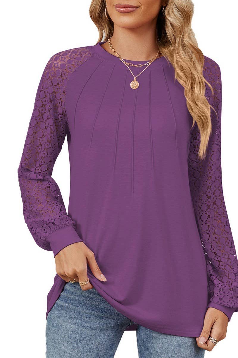 CWTBLL2349_AUTUMN AND WINTER ROUND NECK LACE CASUAL T-SHIRT