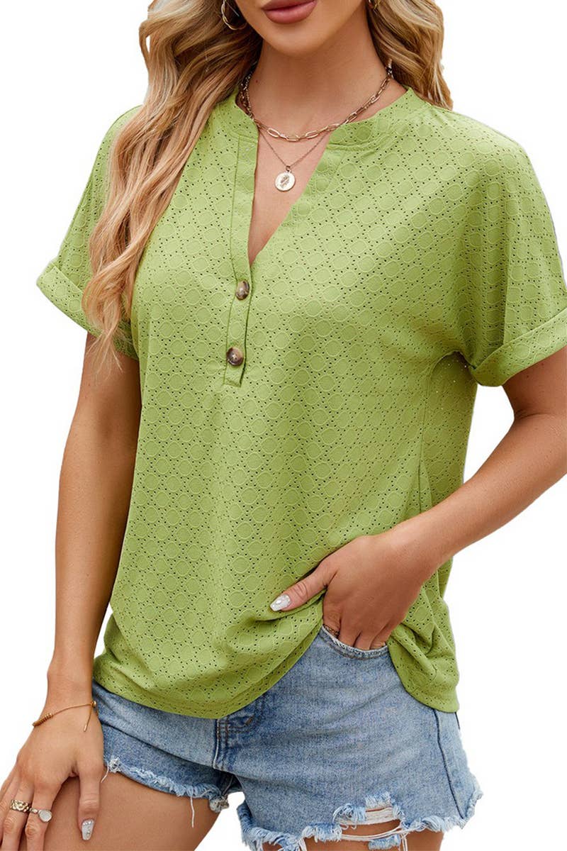 CWTTS1349_SUMMER NEW V-NECK BUTTON SHORT-SLEEVED T-SHIRT