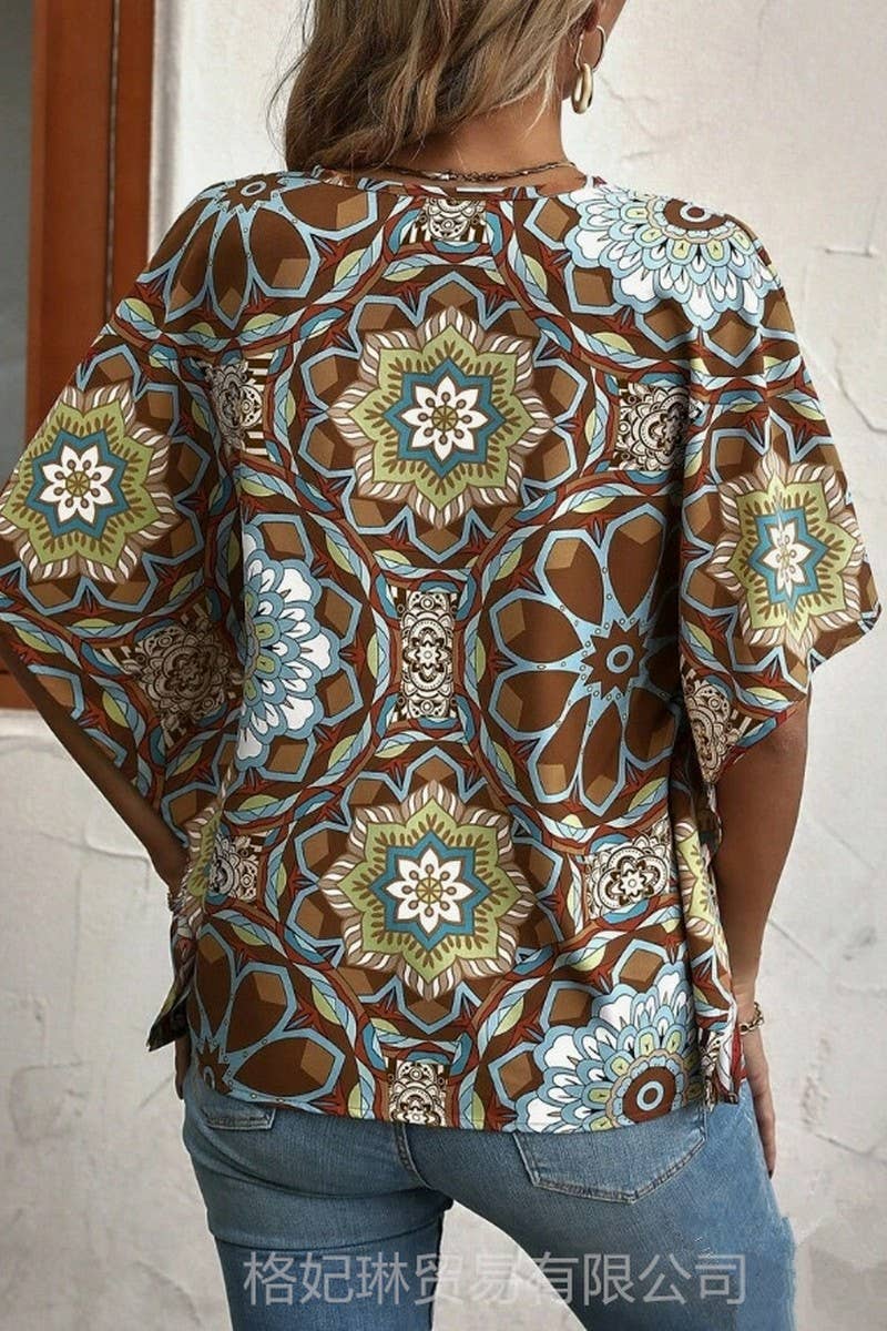 CWTBLL3983_V-NECK FLORAL BATWING SLEEVE BLOUSE