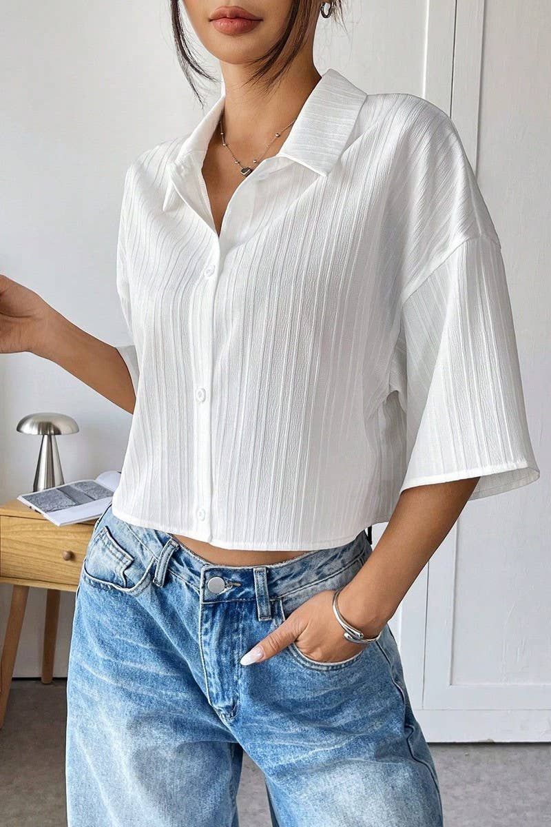 CWTSTS0764_WHITE CROPPED SHORT SLEEVE SHIRT TOP