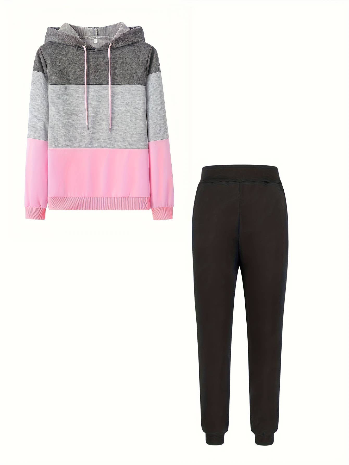 CASUAL COLOR MATCHING HOODIE AND HOODIE PANT SUIT