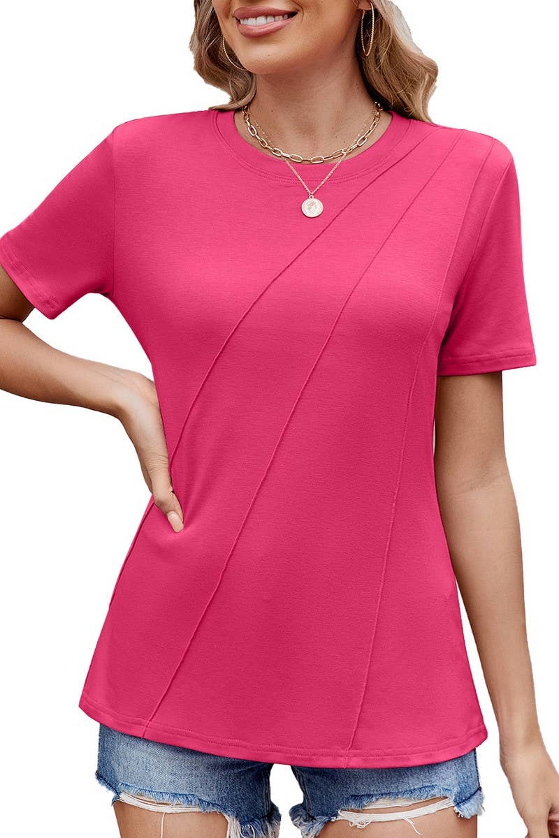 CWTBLS1740_ROUND NECK SHORT SLEEVE LOOSE T-SHIRT TOP