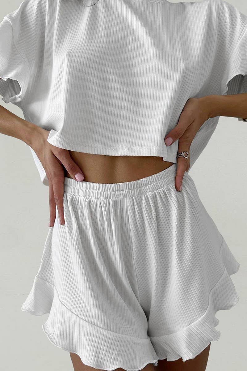 CWSPJ0228_COMFORTABLE AND SOFT RUFFLED TWO-PIECE PAJAMAS