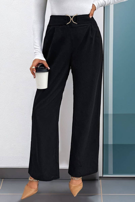 CWBLP0921_SOLID COLOR BUCKLED HIGH WAIST STRAIGHT PANTS