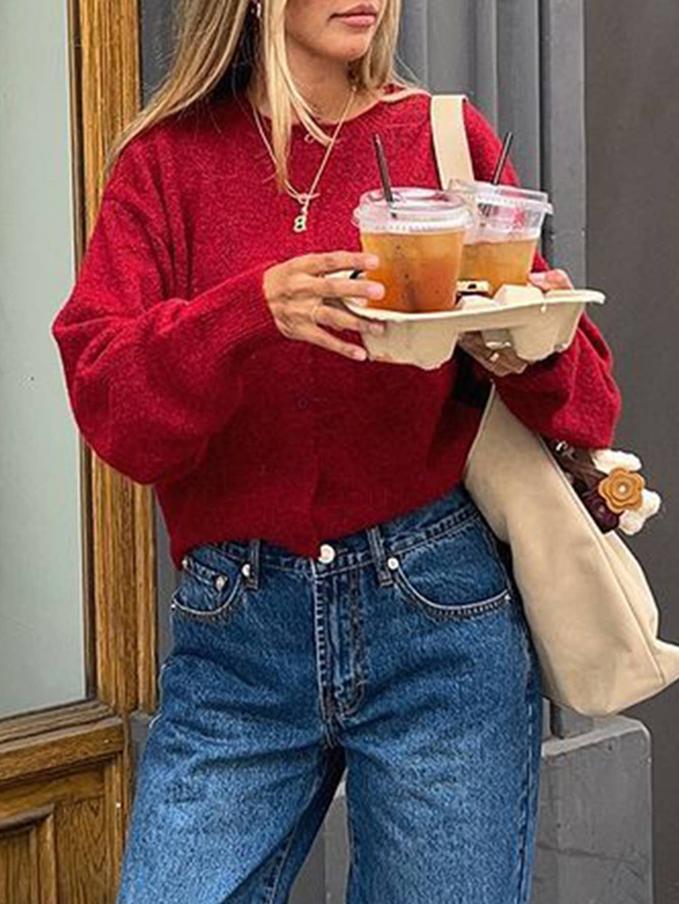 Casual simple wind long sleeve woolen Cardigan