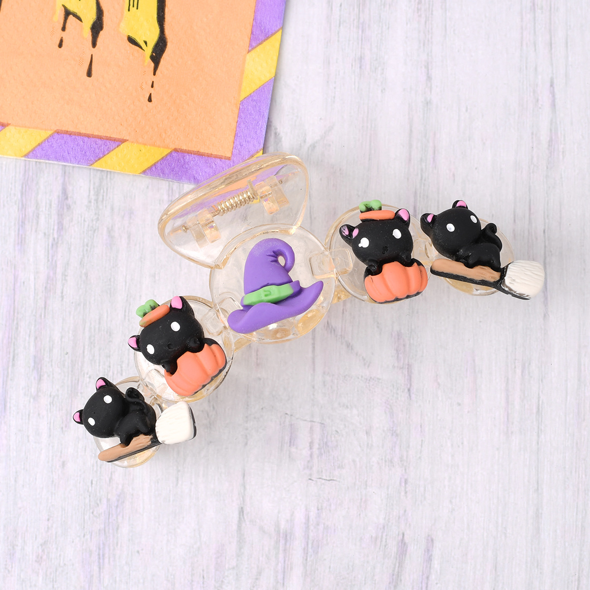 Halloween Pumpkin & Witch Hat Hair Claw_CWAHA1464