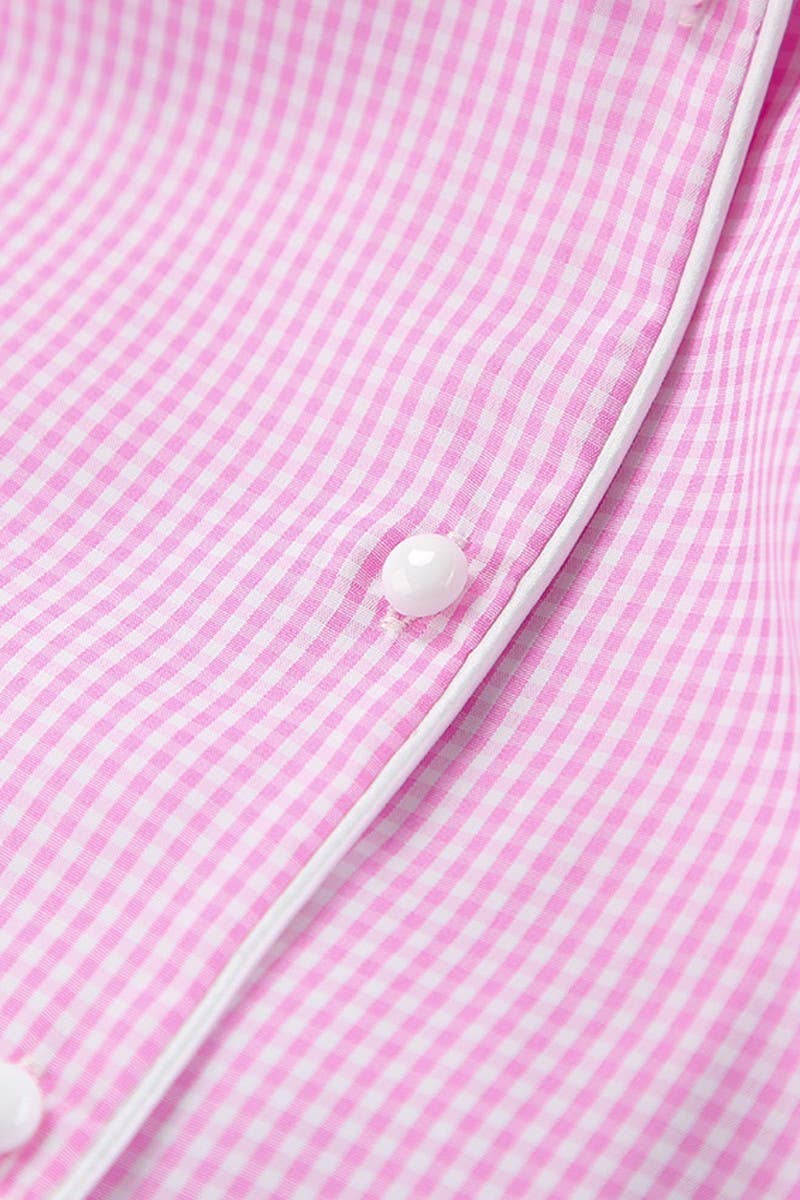 CWSPJ0223_PINK PLAID HOME WEAR PAJAMAS TWO PIECE SET