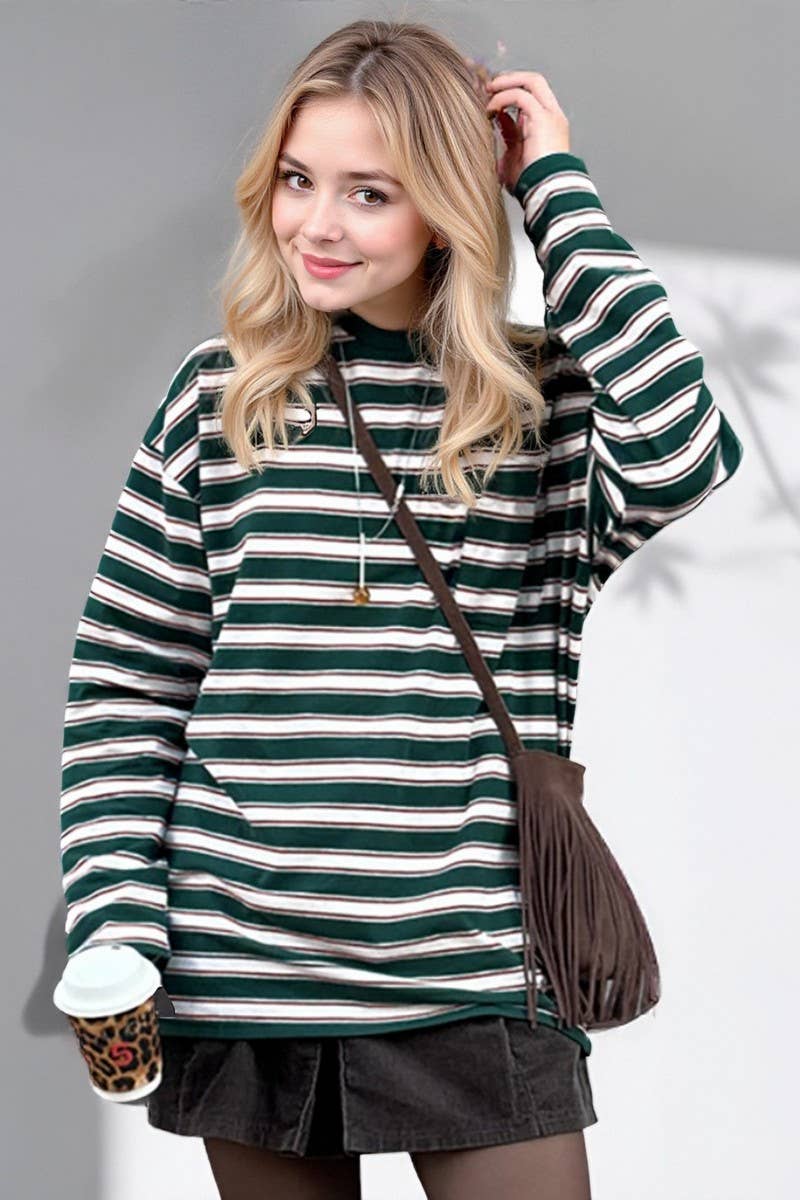 CWTBLL00580_CREW NECK KNITTED STRIPED LONG-SLEEVED TOP