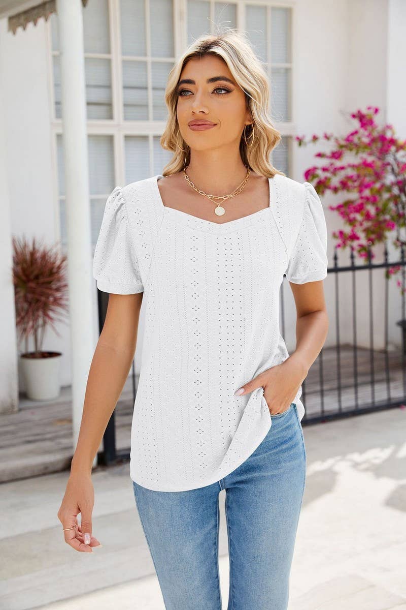 CWTTS0826_Sweetheart Neck Short Sleeve Knit Top