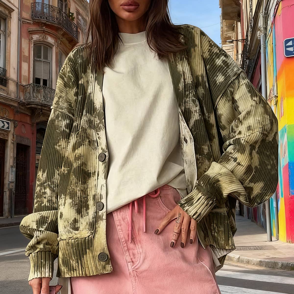 Fashionable camouflage single-breasted cardigan