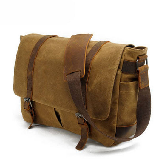 Waxed Canvas Laptop Satchel with Leather Trim_CWAB5568
