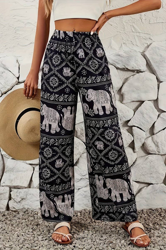 CWBLP2076_BOHO ELEPHANT PRINT DRAPED WIDE LEG PANTS