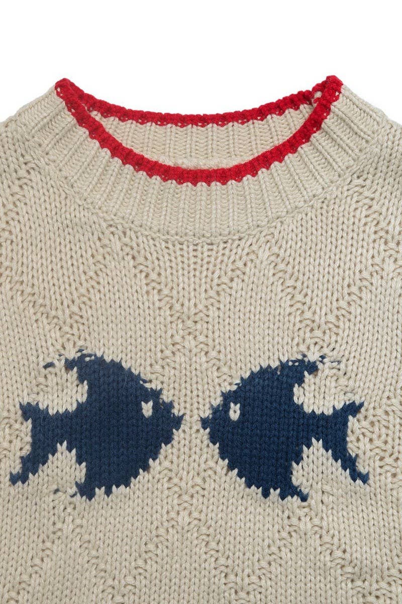 CWOSWL07131_CONTRAST-TRIMMED FISH PATTERN PULLOVER SWEATER