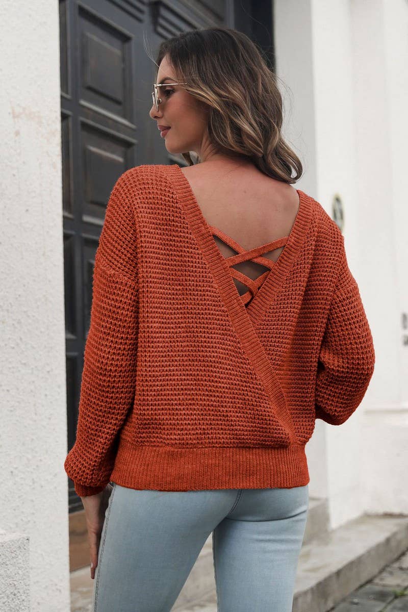 CWOSWL4200_LOOSE TIE WRAP LONG SLEEVE KNIT SWEATER