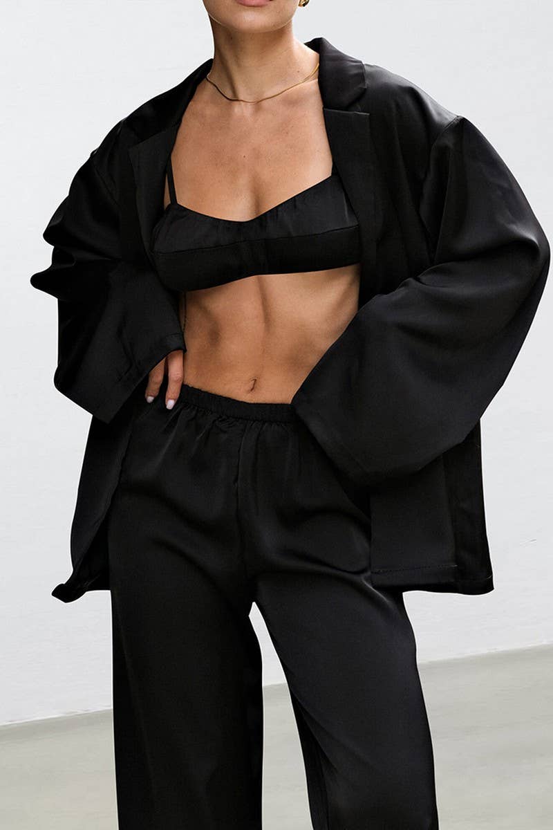 CWSPJ0267_SOLID COLOR SATIN HOME WEAR THREE PIECE SET