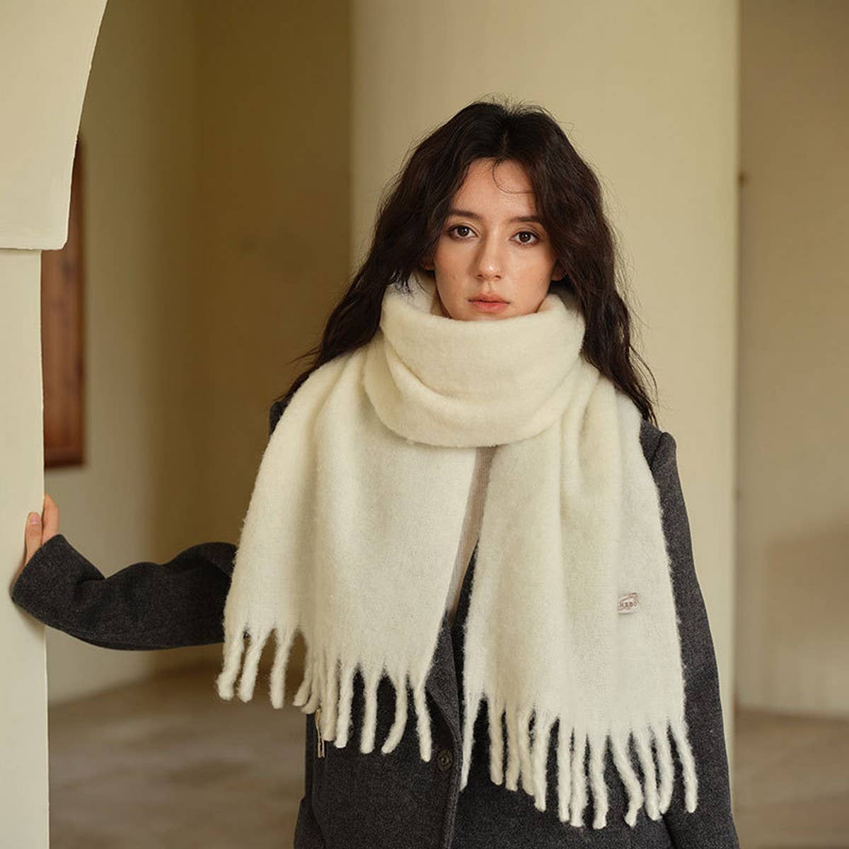 Chunky Wool Blend Scarf for Winter ? Solid Color