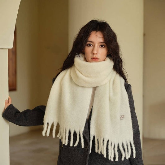 Chunky Wool Blend Scarf for Winter ? Solid Color