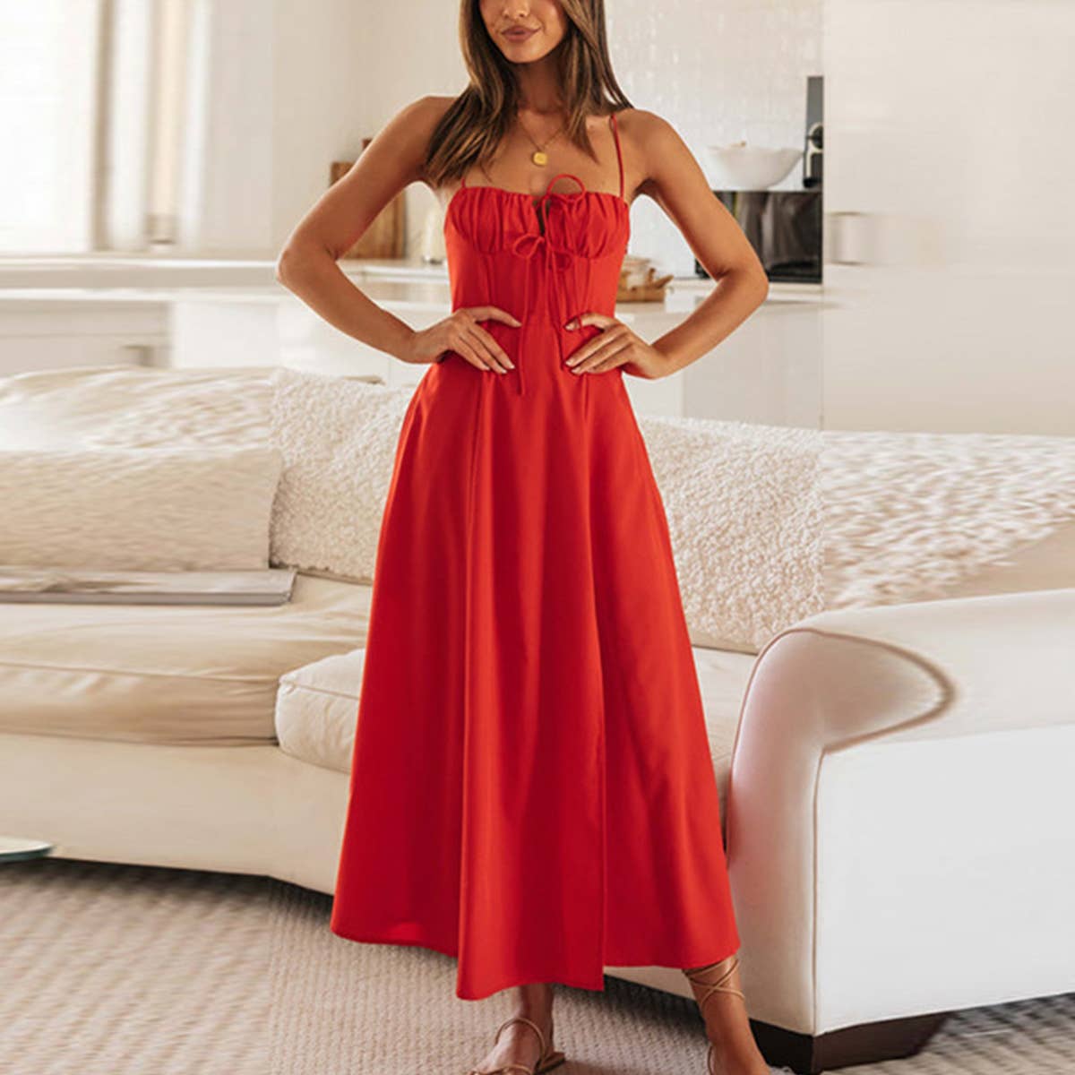 ELEGANT SLIM DRESS WITH HALTER SLIT