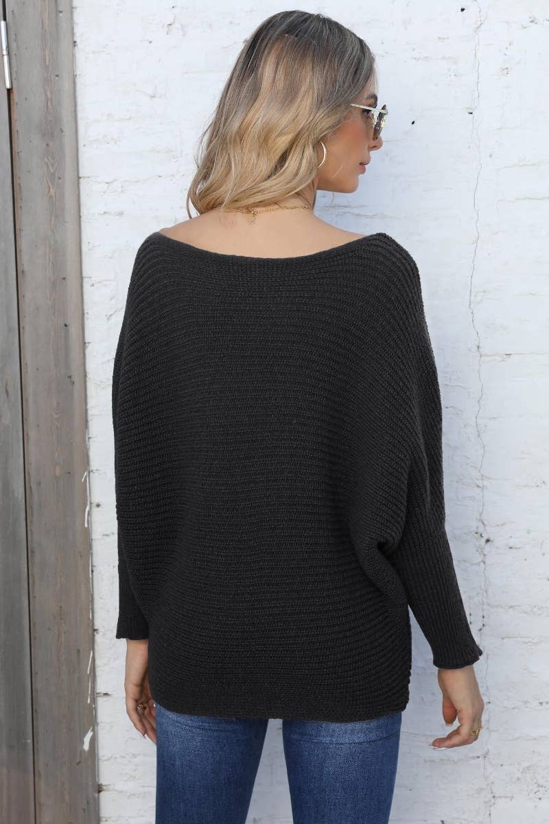 CWOSWL6725_CREW-NECK BAT-SLEEVED LONG-SLEEVED SWEATER