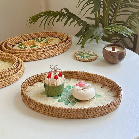 RATTAN OVAL FRUIT TEA SHELL TRAY STORAGE BASKET_CWMM4497