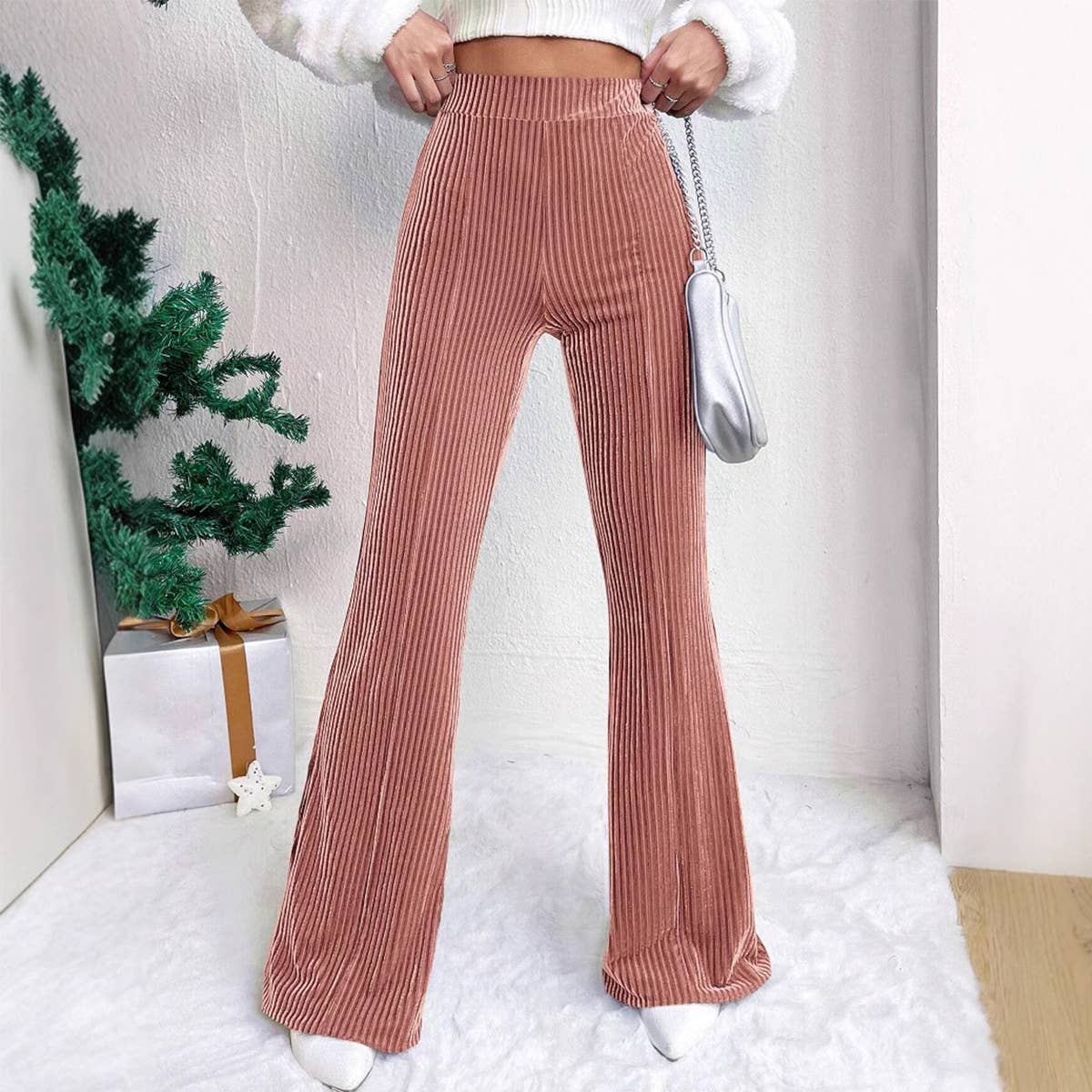 CORDUSTER FLARES SOLID COLOR WIDE-LEG PANTS