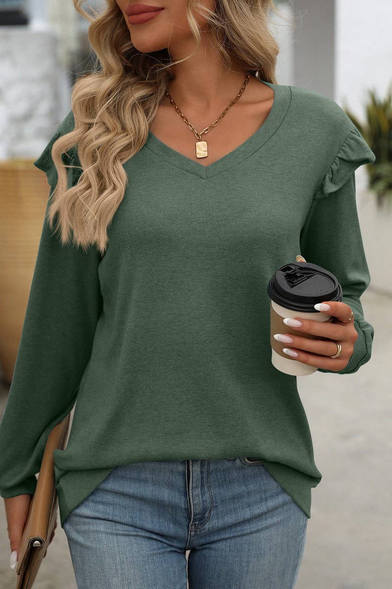 CWTBLL1816_LOOSE FLYING SLEEVES V-NECK LONG-SLEEVED T-SHIRT